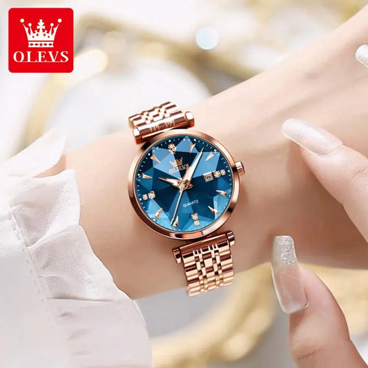 Montre à Quartz de Luxe pour Femme coupe Diamant Imperméable Gallery Cadeaux