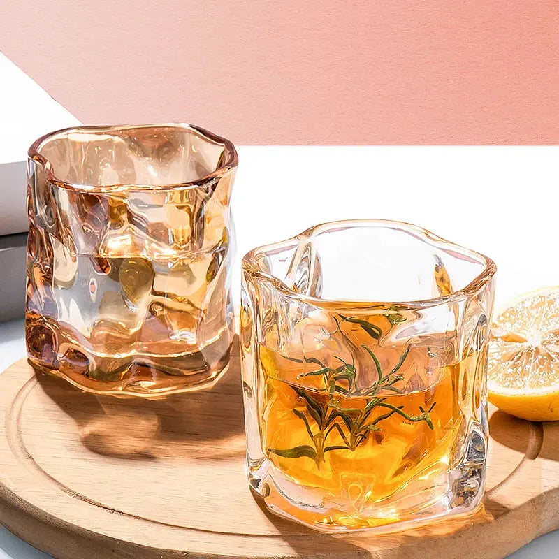 GIANXI Transparent Glass Mug Glacier Wine Whiskey Coffee Cup Household Drinking Juice Irregular Shape Cups Drinkware Gallery Cadeaux