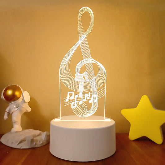 Veilleuse Acrylique en Note de Musique en 3D Hologramme en USB
