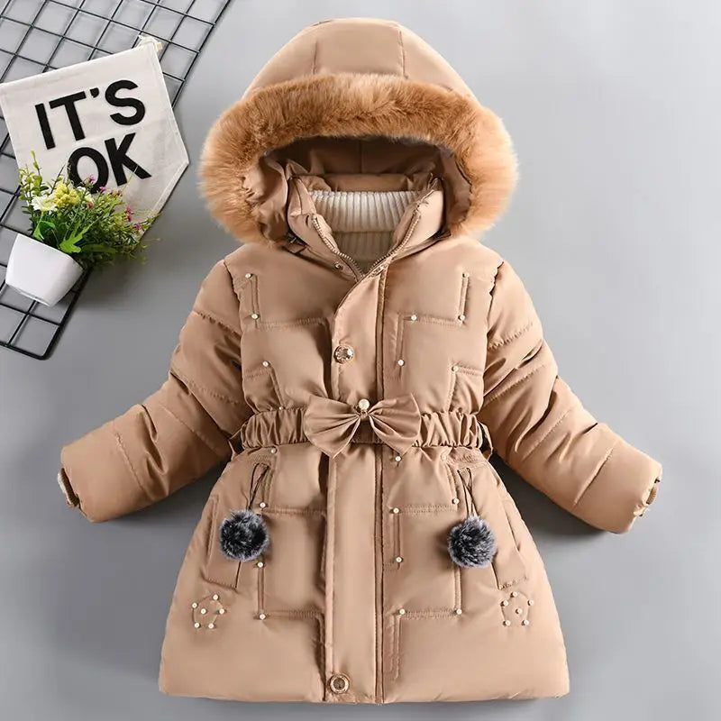 Optics-Manteau de doublure rembourré à capuche pour enfants, garder au chaud, poignées de veste pour filles, chapeau amovible, col en peluche, cadeau d'anniversaire pour enfants, hiver Gallery Cadeaux