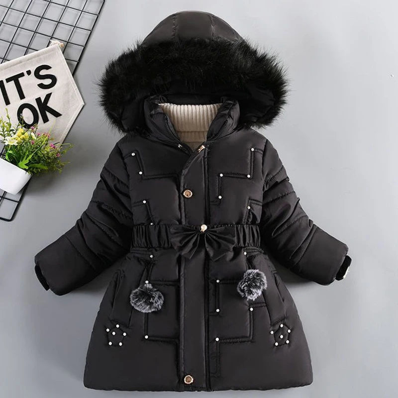 Optics-Manteau de doublure rembourré à capuche pour enfants, garder au chaud, poignées de veste pour filles, chapeau amovible, col en peluche, cadeau d'anniversaire pour enfants, hiver Gallery Cadeaux