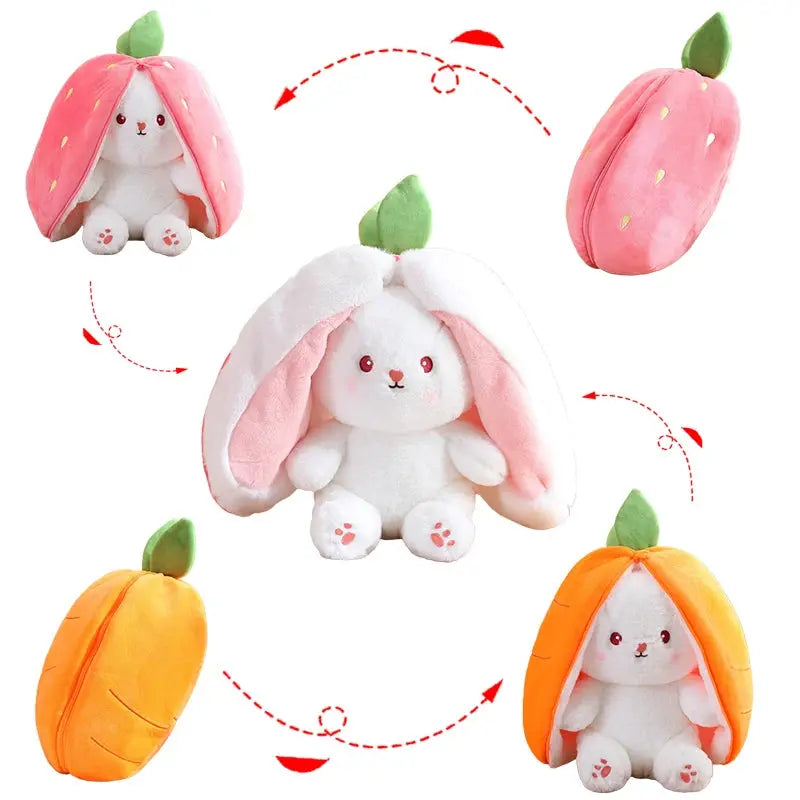 Peluche en Lapin Mignon en enveloppé de Fraise ou Carotte 20-45cm Gallery Cadeaux