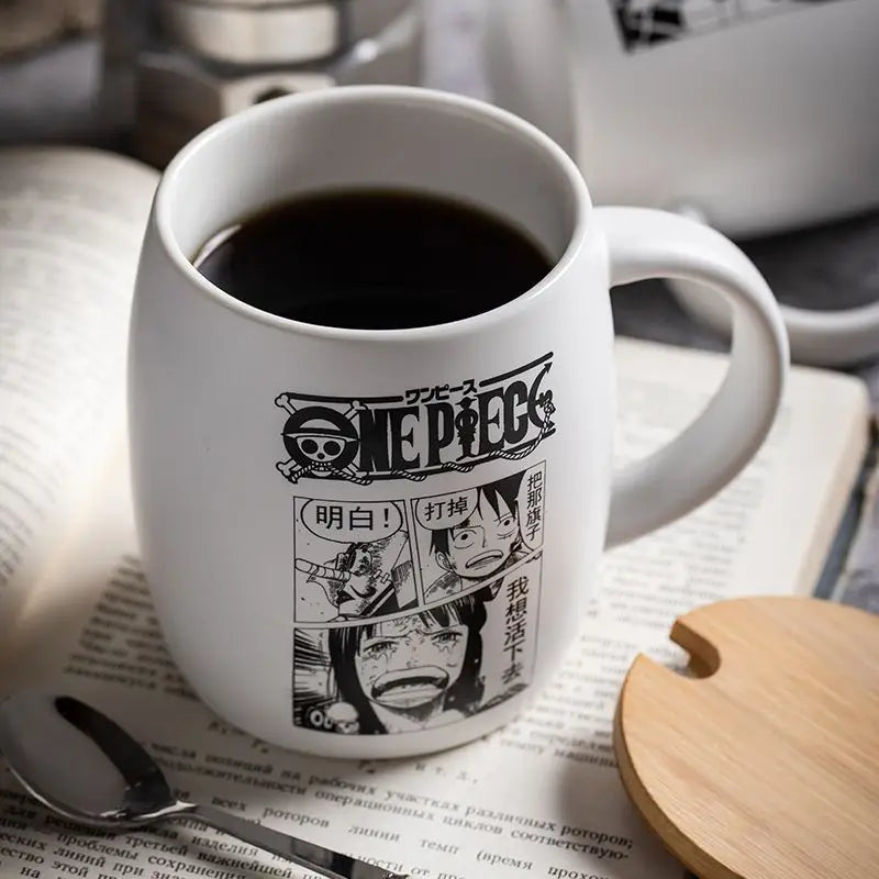 Tasse en Céramique One Piece - Luffy &amp - Zoro avec Couvercle en Bambou