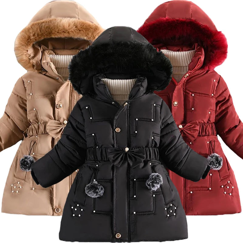 Optics-Manteau de doublure rembourré à capuche pour enfants, garder au chaud, poignées de veste pour filles, chapeau amovible, col en peluche, cadeau d'anniversaire pour enfants, hiver Gallery Cadeaux