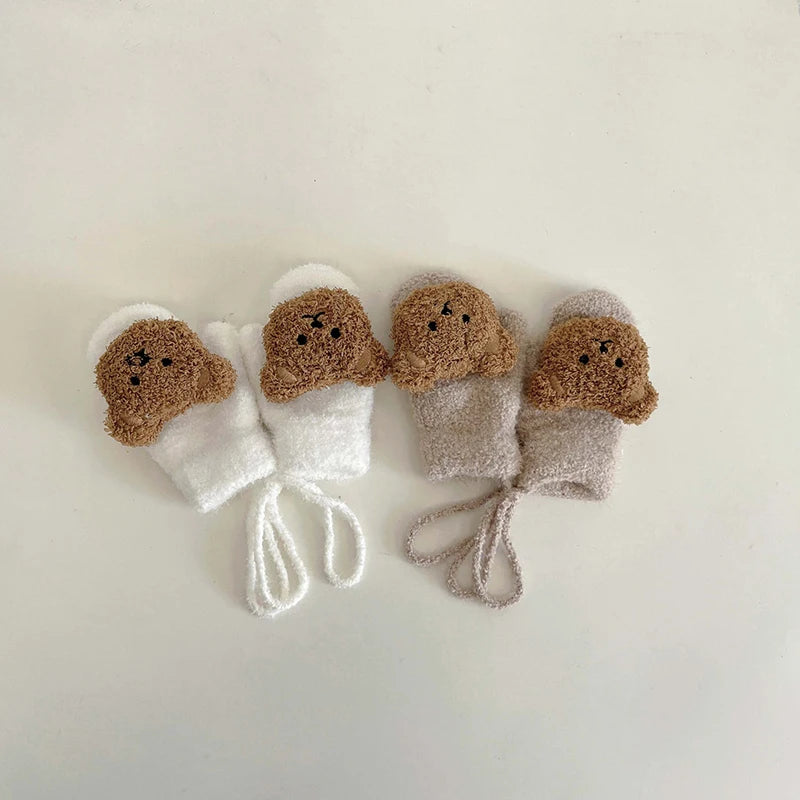 Gants de bébé ours coréen pour garçons et filles, mitaines sans doigts, chaud, extérieur, anti-froid, anti-froid, optique, visage, cou, hiver, 1-4 ans Gallery Cadeaux