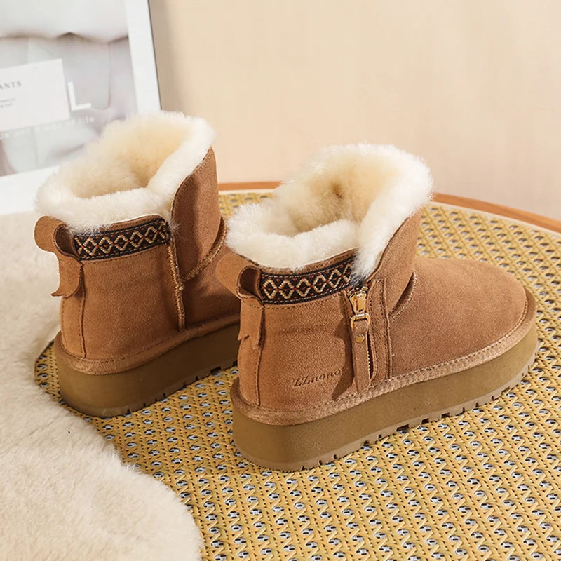 216.239.- Bottes de neige d'hiver en laine pour femmes, chaussures épaisses en peluche, chaudes, rembourrées en coton, bottes de rinçage à plateforme optique rayée, mode Gallery Cadeaux