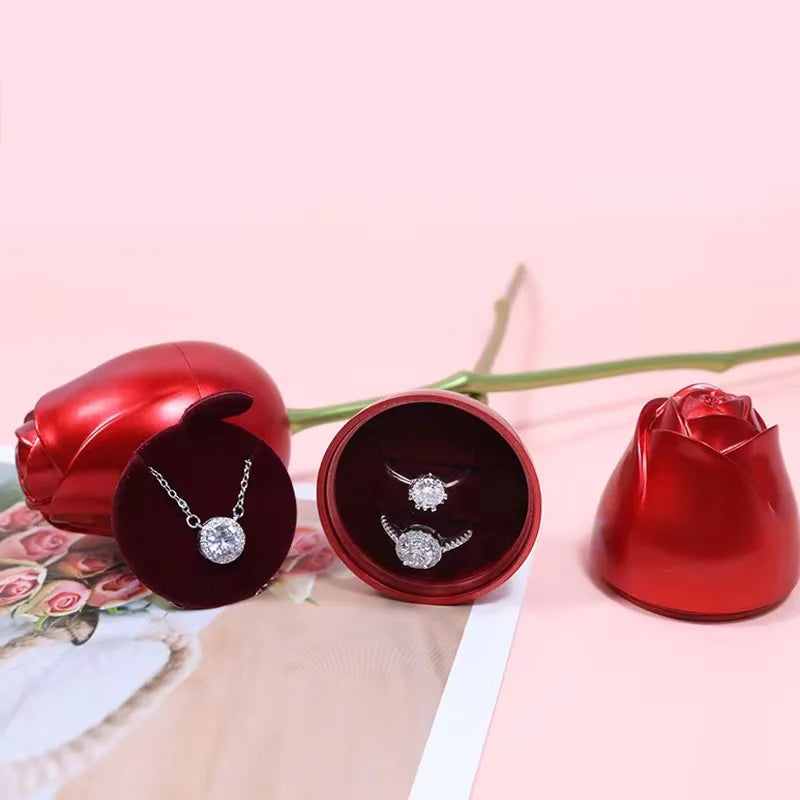 Collier Pendentif Cœur Rouge avec Coffret Fleur pour Femme