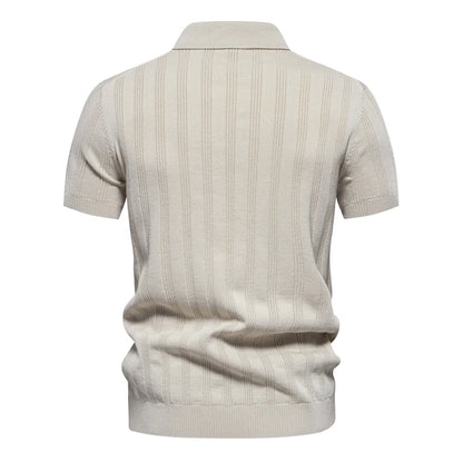 Polo en tricot côtelé pour hommes, respirant et Cool, de qualité, texturé