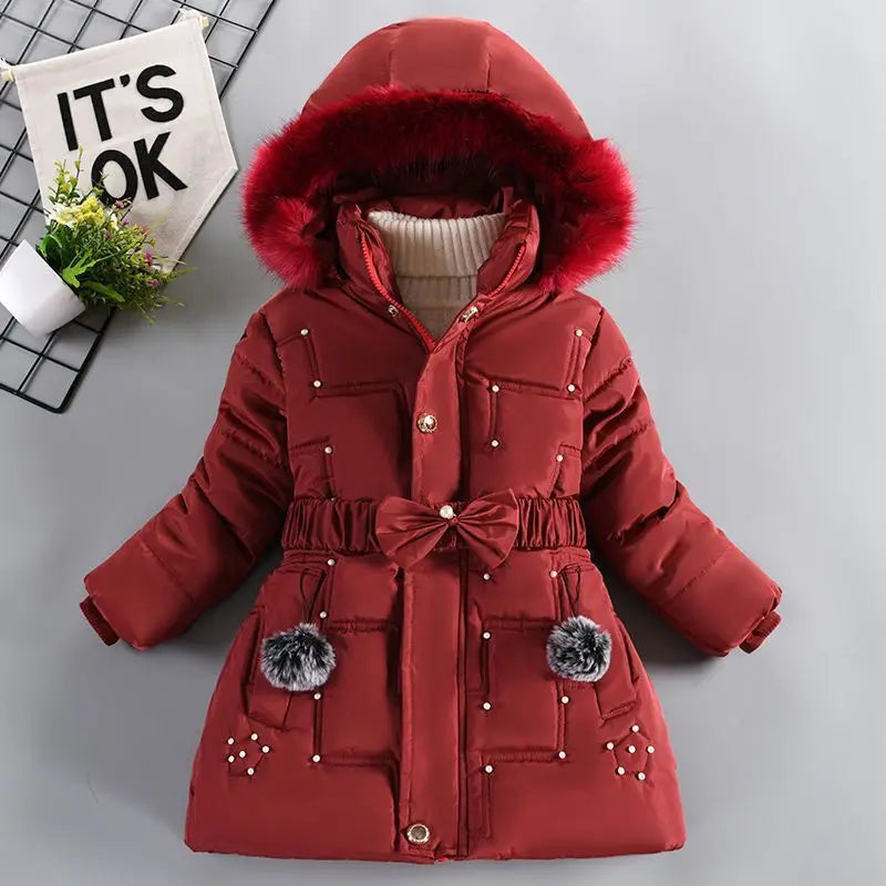 Optics-Manteau de doublure rembourré à capuche pour enfants, garder au chaud, poignées de veste pour filles, chapeau amovible, col en peluche, cadeau d'anniversaire pour enfants, hiver Gallery Cadeaux