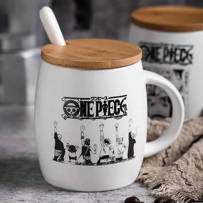 Tasse en Céramique One Piece - Luffy &amp - Zoro avec Couvercle en Bambou