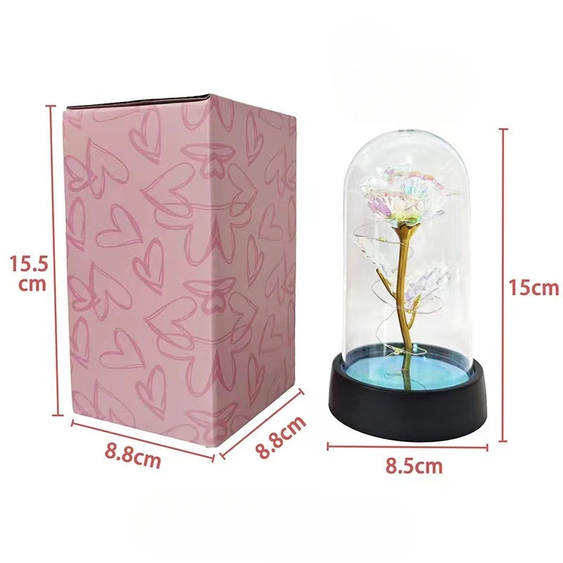 Rose éternelle avec lumière LED, fleur artificielle en feuille d'aluminium, cadeau de Saint Valentin, décor de fête de mariage, décoration de Noël légère Gallery Cadeaux