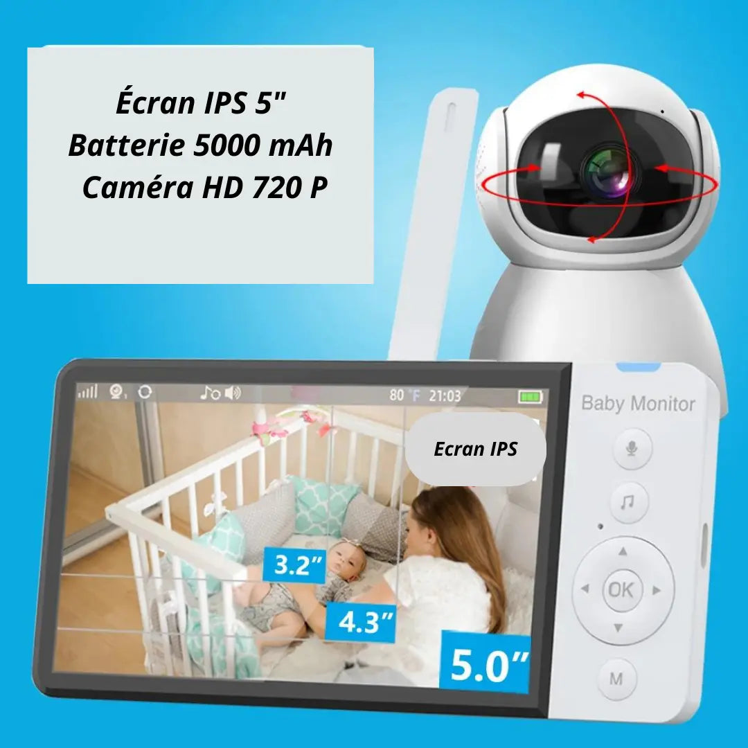 Moniteur vidéo pour bébé avec un écran IPS 5'' et Caméra HD 720P - Vision nocturne et de jour Gallery Cadeaux