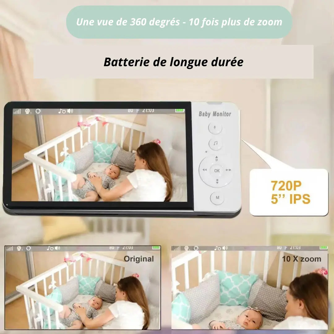 Moniteur vidéo pour bébé avec un écran IPS 5'' et Caméra HD 720P - Vision nocturne et de jour Gallery Cadeaux